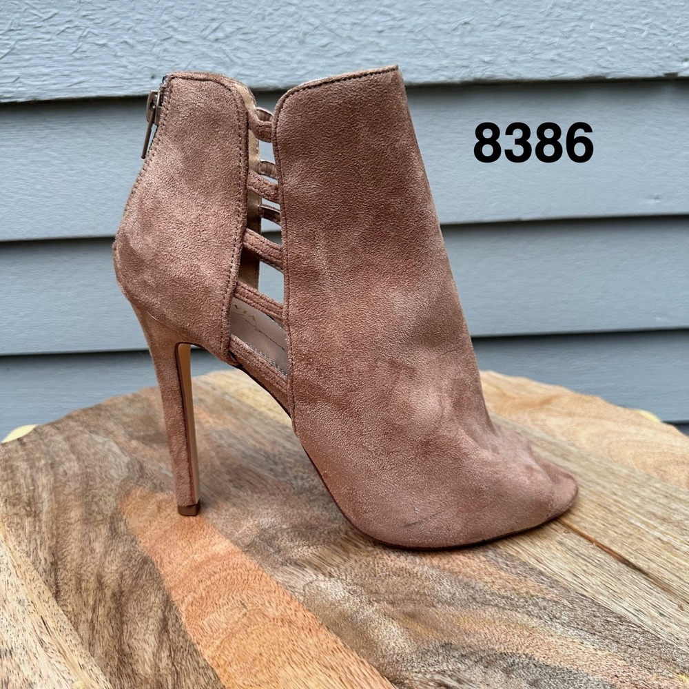 Olivia Jaymes Camel Faux Suede Peep Toe Cutout Stiletto Ankle Booties Size 8